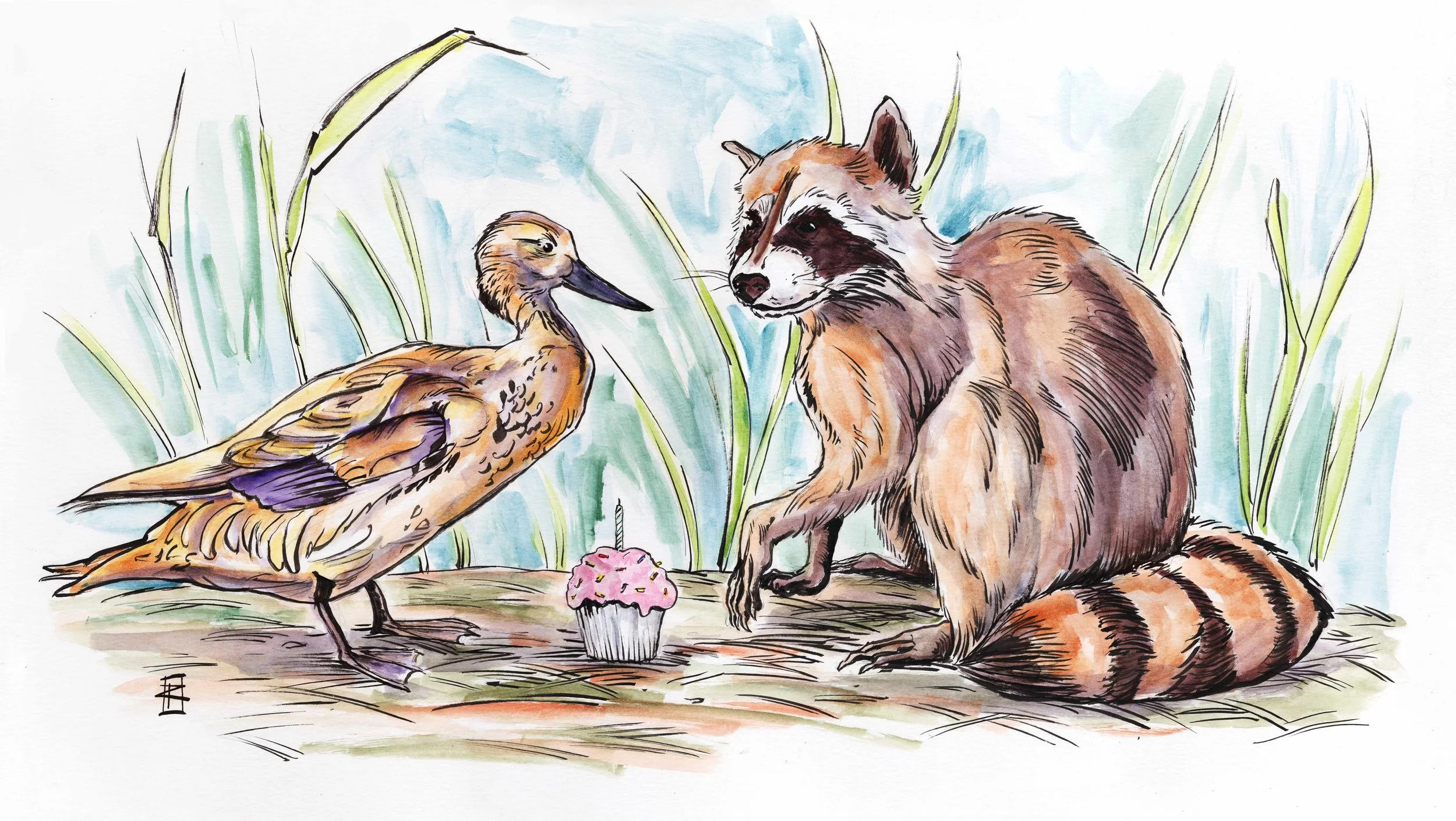 Cupcake - Ink and Watercolor