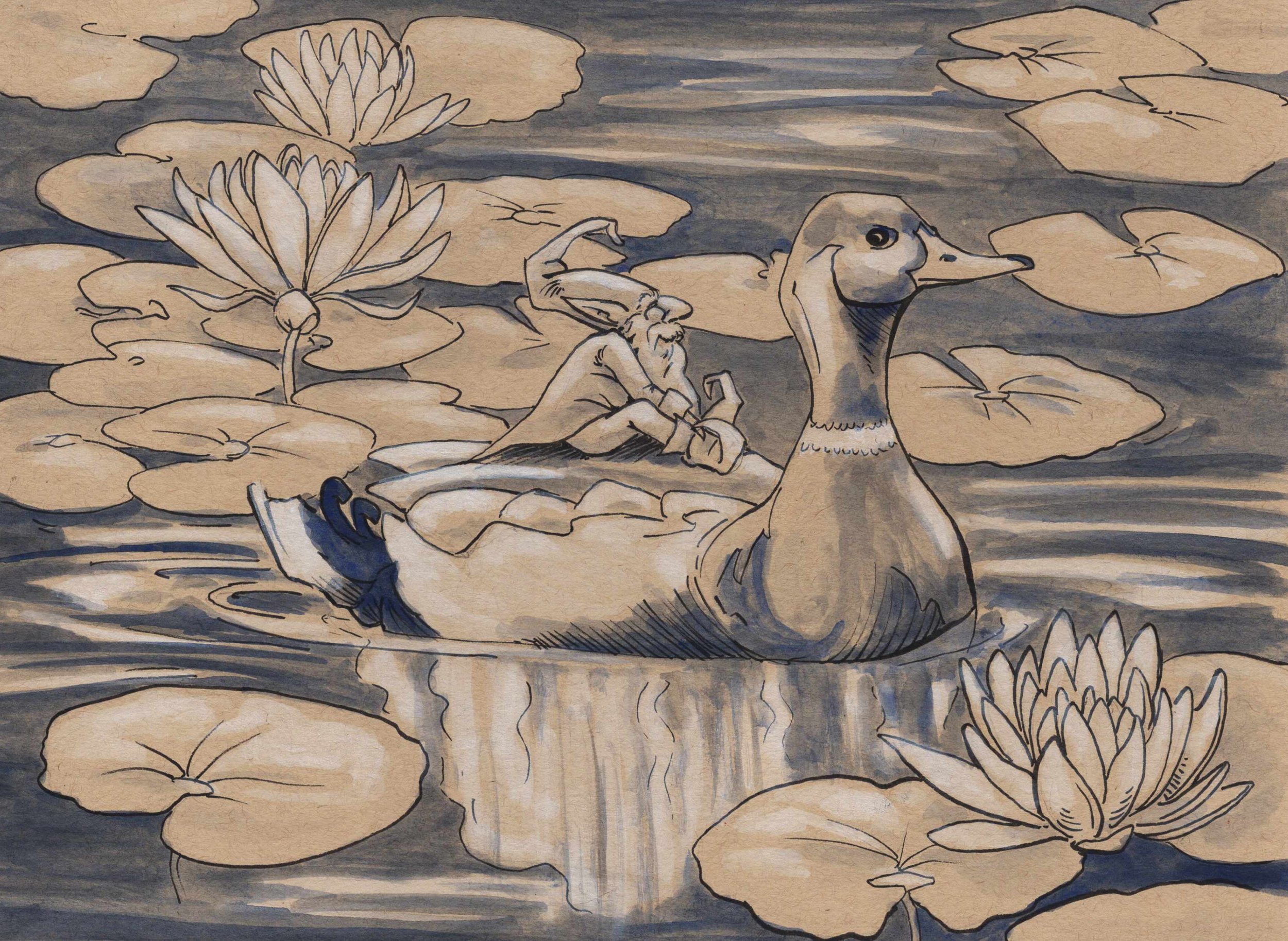 Lilly Pond - Ink and Acrylic on Toned Paper