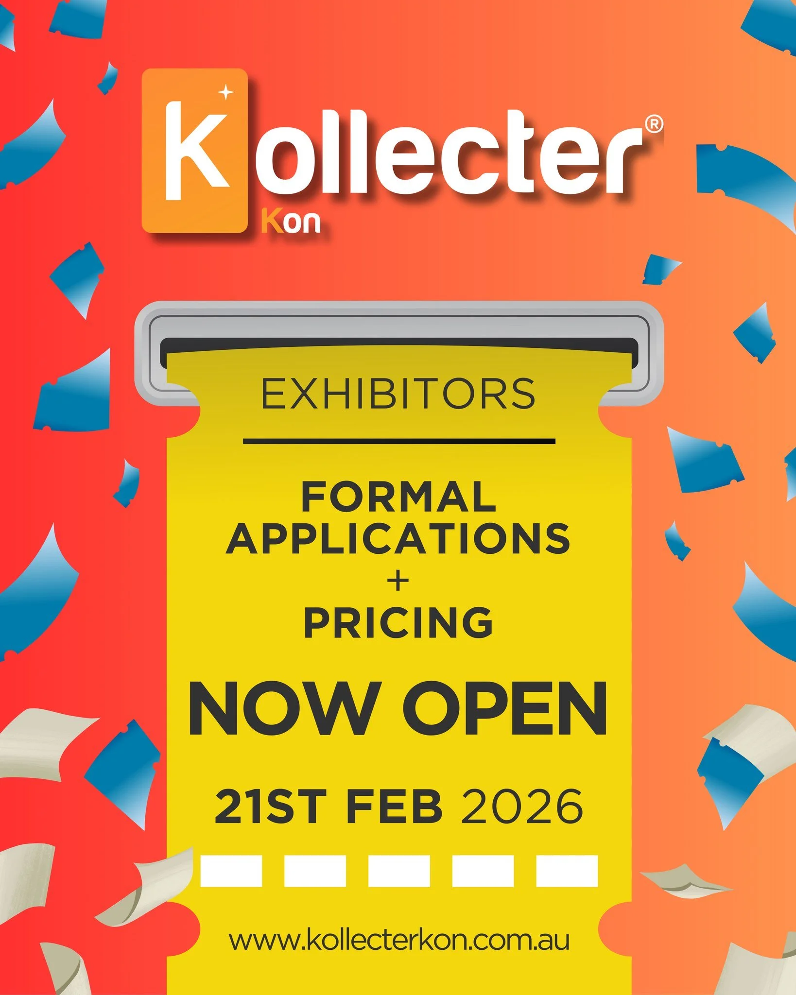 Vendors, it’s finally time!
After an overwhelming response to our Expressions of Interest, we’re thrilled to announce that formal vendor applications are now OPEN for Kollecter Kon 2026.
If you’re an independent seller with binder