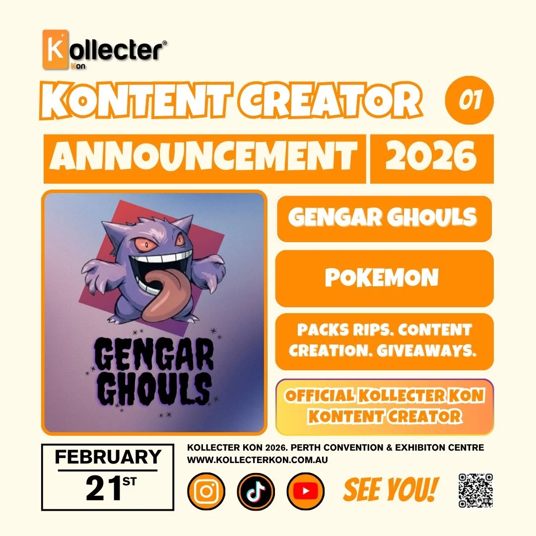 👾✨ KONTENT CREATOR ANNOUNCEMENT ✨👾

Bringing pack rips, giveaways, and Pokemon-focused TCG content to Kollecter Kon!

All about supporting creators, vendors, and event holders within the TCG community.

Catch them at the expo handing out freebies, 
