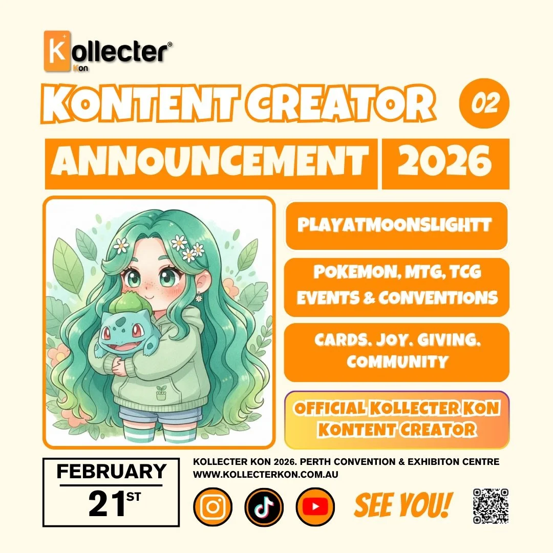 ✨ CONTENT CREATOR ANNOUNCEMENT ✨

Say hello to @playatmoonslightt!

Bringing cute, creative energy to Kollecter Kon with a love for all things Pok&eacute;mon, TCG events, and capturing moments that make the community shine.
From event photography to 