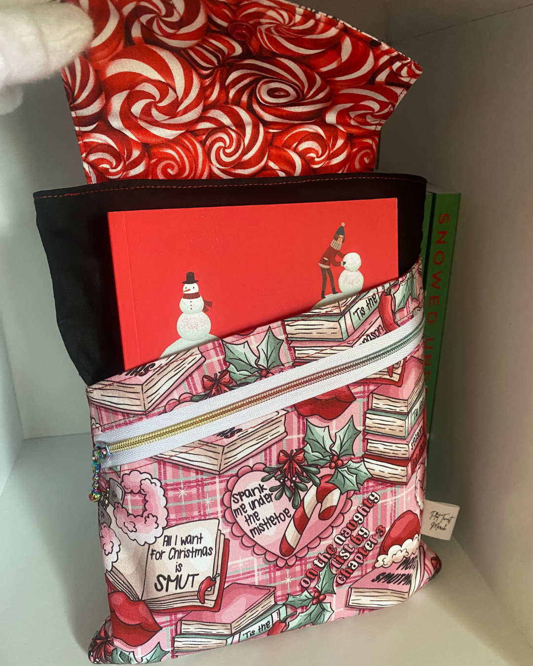 Merry Smutmas with Candy Cane Swirls BAD BOY MEDIUM Pink e-reader/book sleeve/pouch 3 in 1