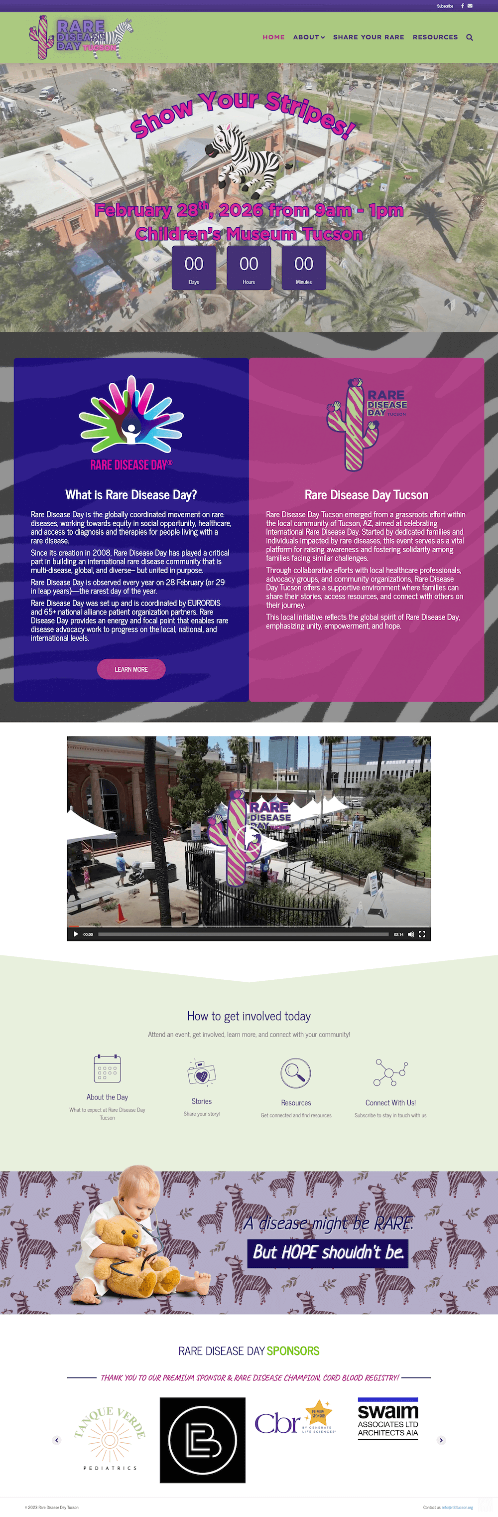 Screenshot of the Rare Disease Day Tucson Home Page