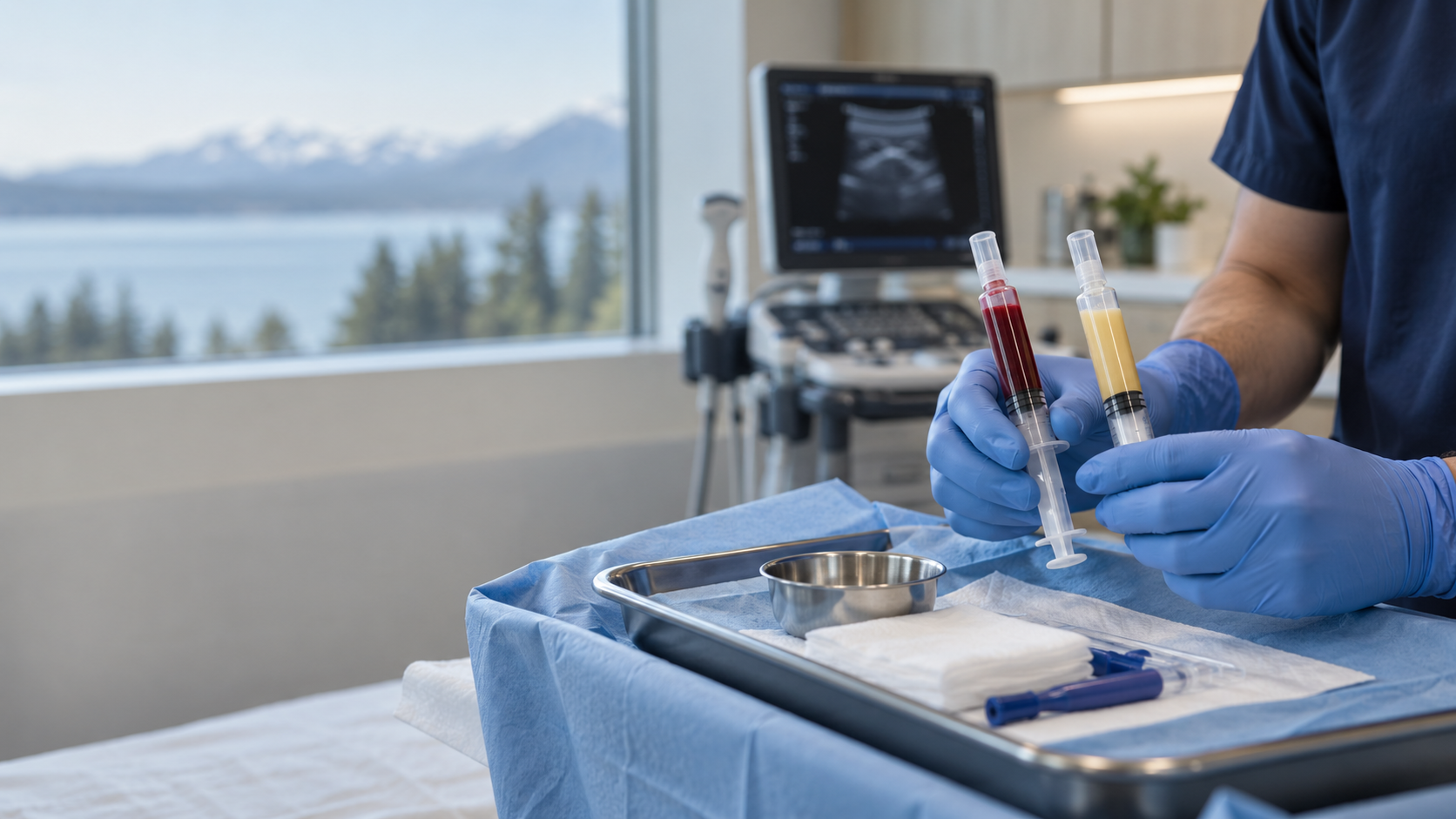 Conceptual image illustrating autologous BMAC and MFAT preparations