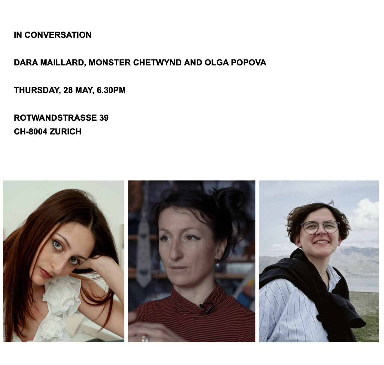 Monster Chetwynd and Olga Popova in conversation with Dara Maillard