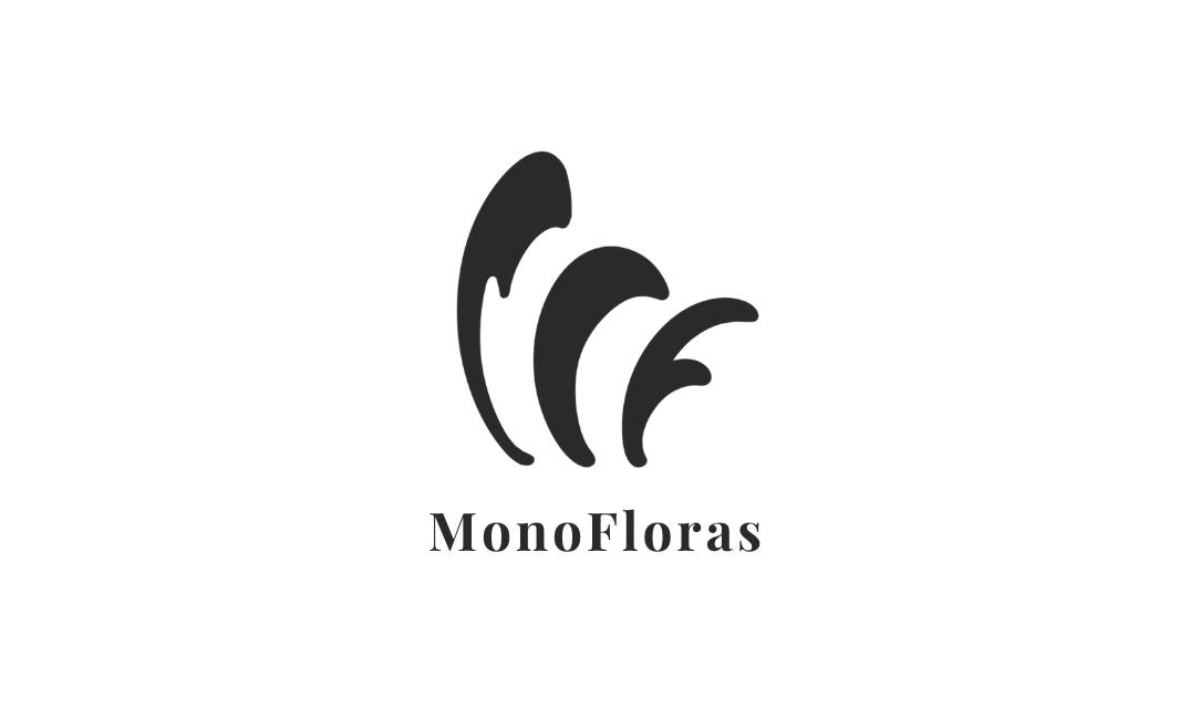 黒い葉のロゴと「MonoFloras」の文字