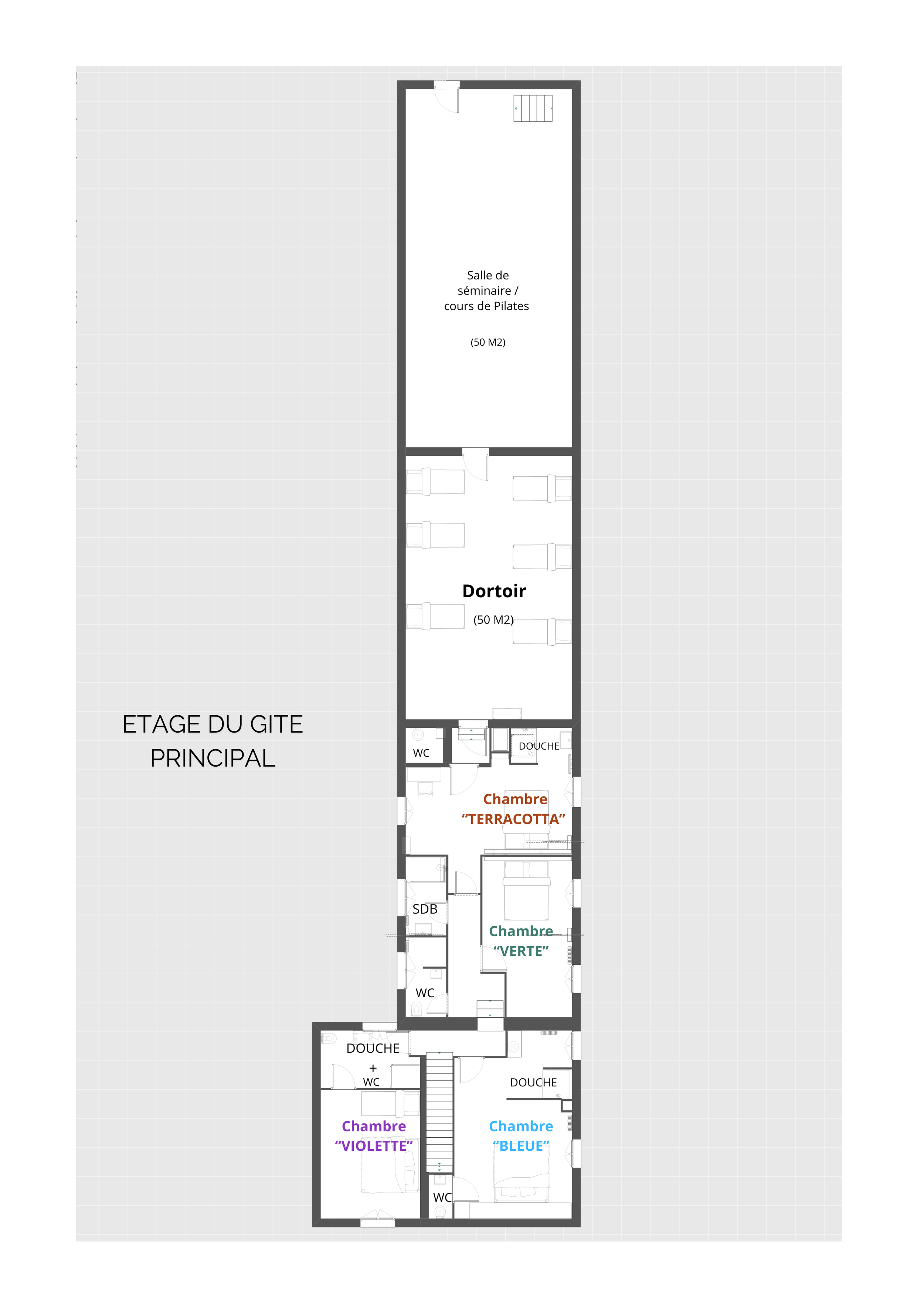 plan de l'étage du gîte principal