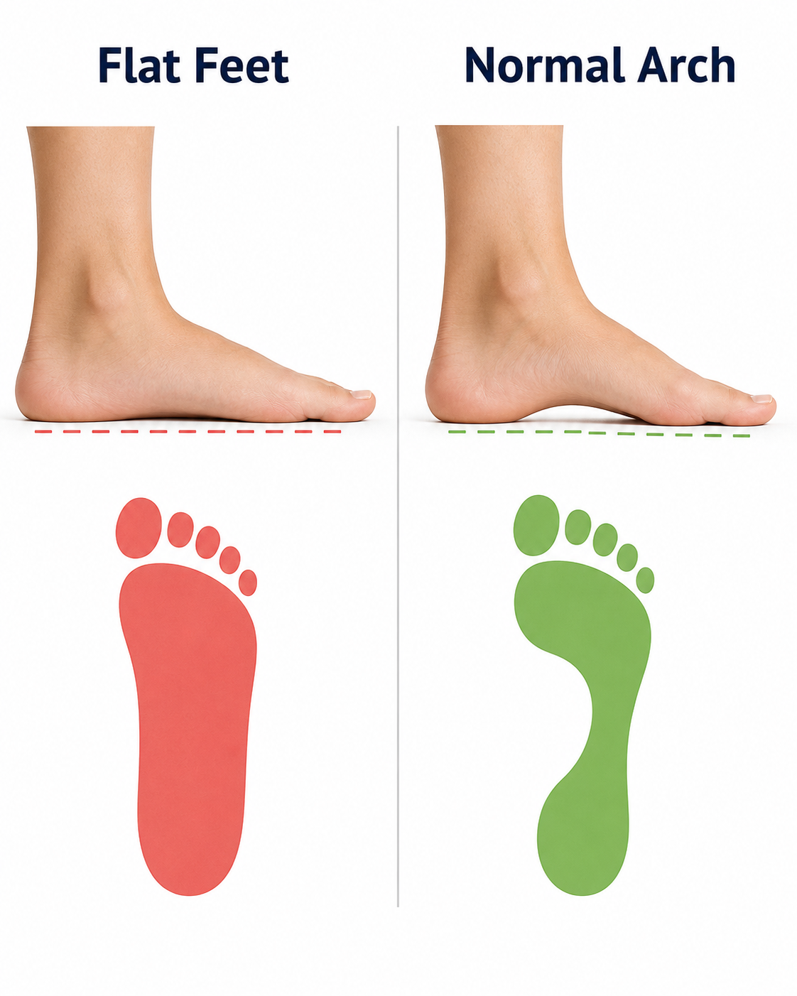 A way to determining whether a feet is flat is by determining if an arch is present - the above illustrates that.