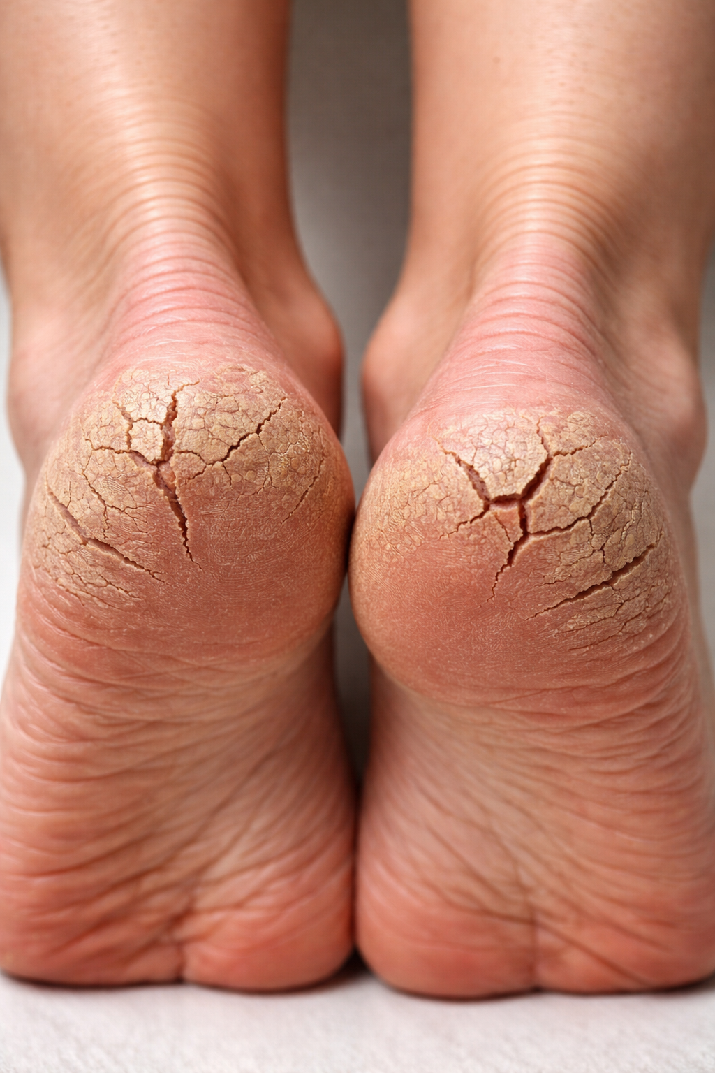 Severe cracked heels that must be monitored to ensure healthy feet