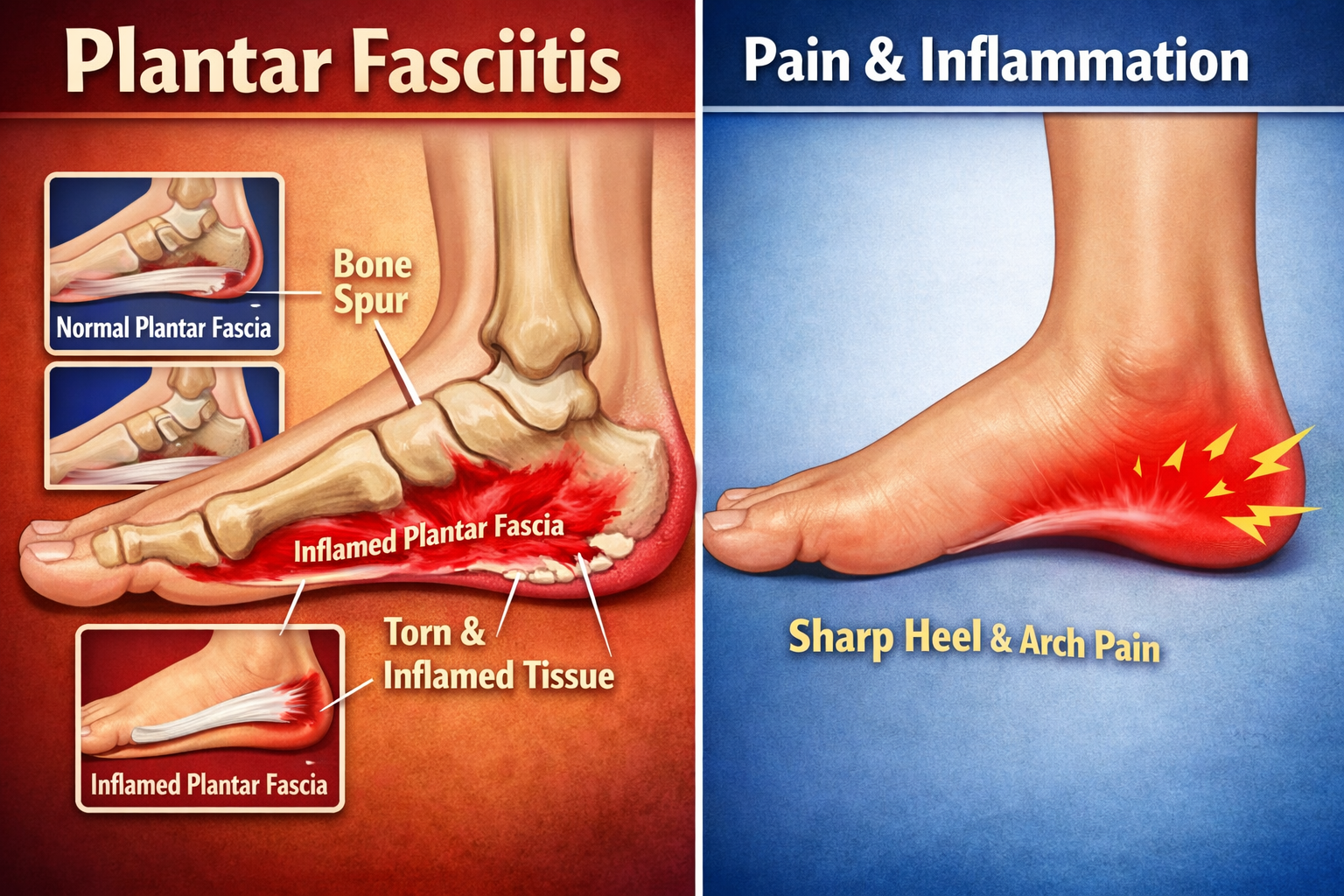 Visuals for where is plantar fasciitis. It is somewhere along the regions of your arch - right before your heels.