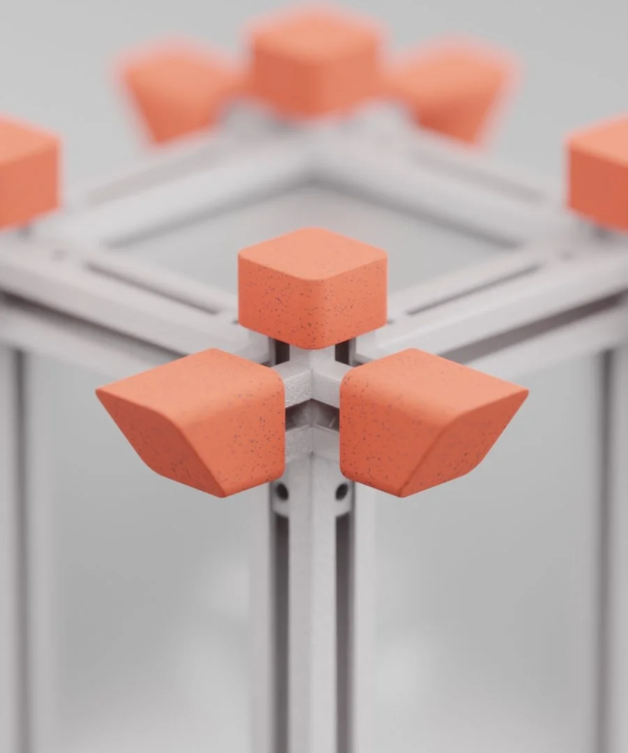 Close-up of a lamp with a geometric angle in an orange accent