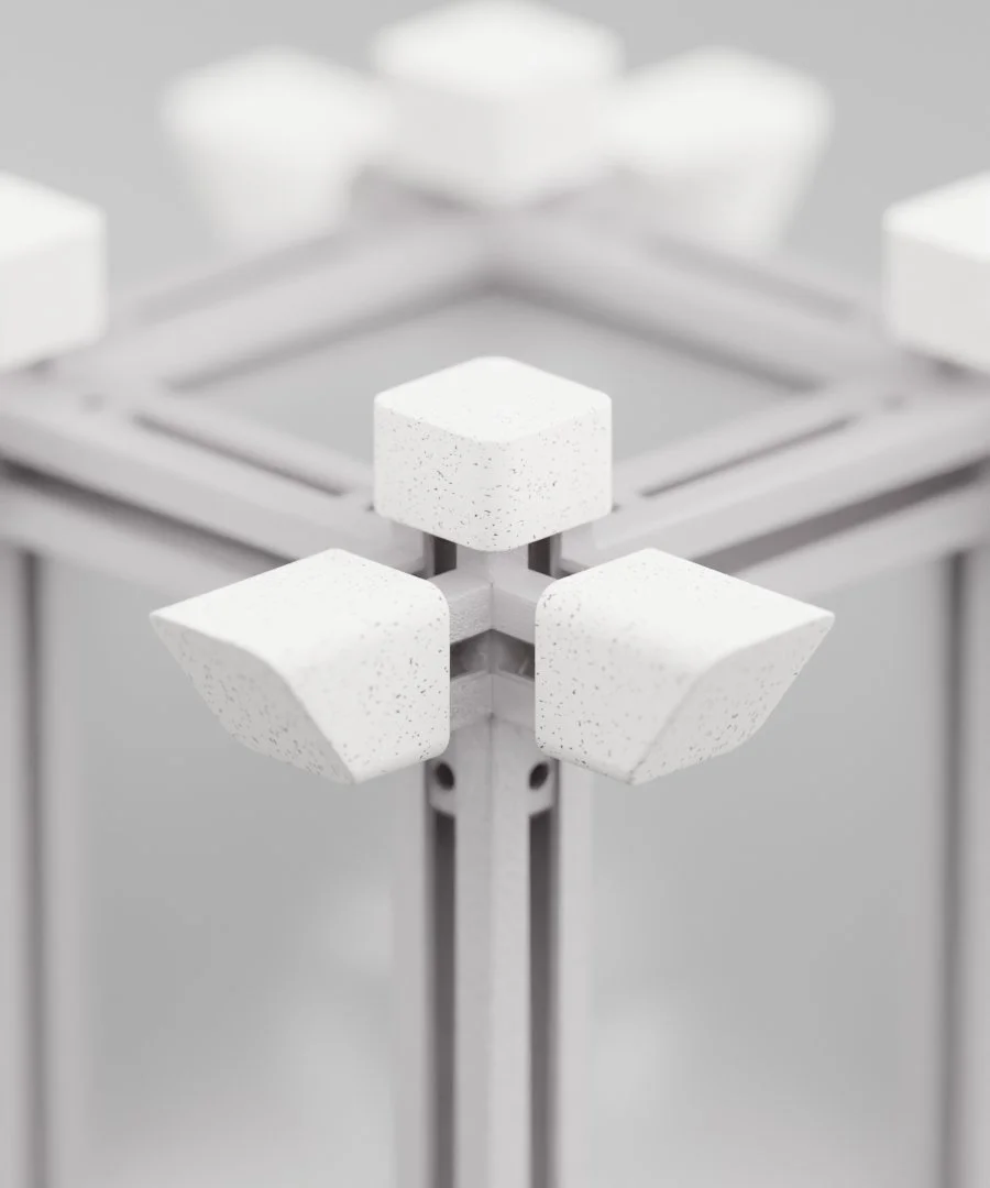 Close-up of a lamp with a geometric angle in a white accent