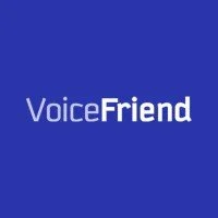 VoiceFriend logo with white text on a blue background.