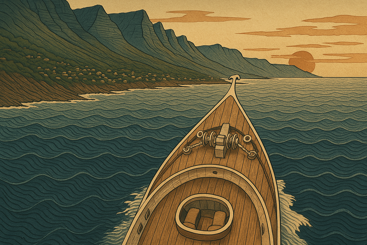 boat heading down the cape coastline