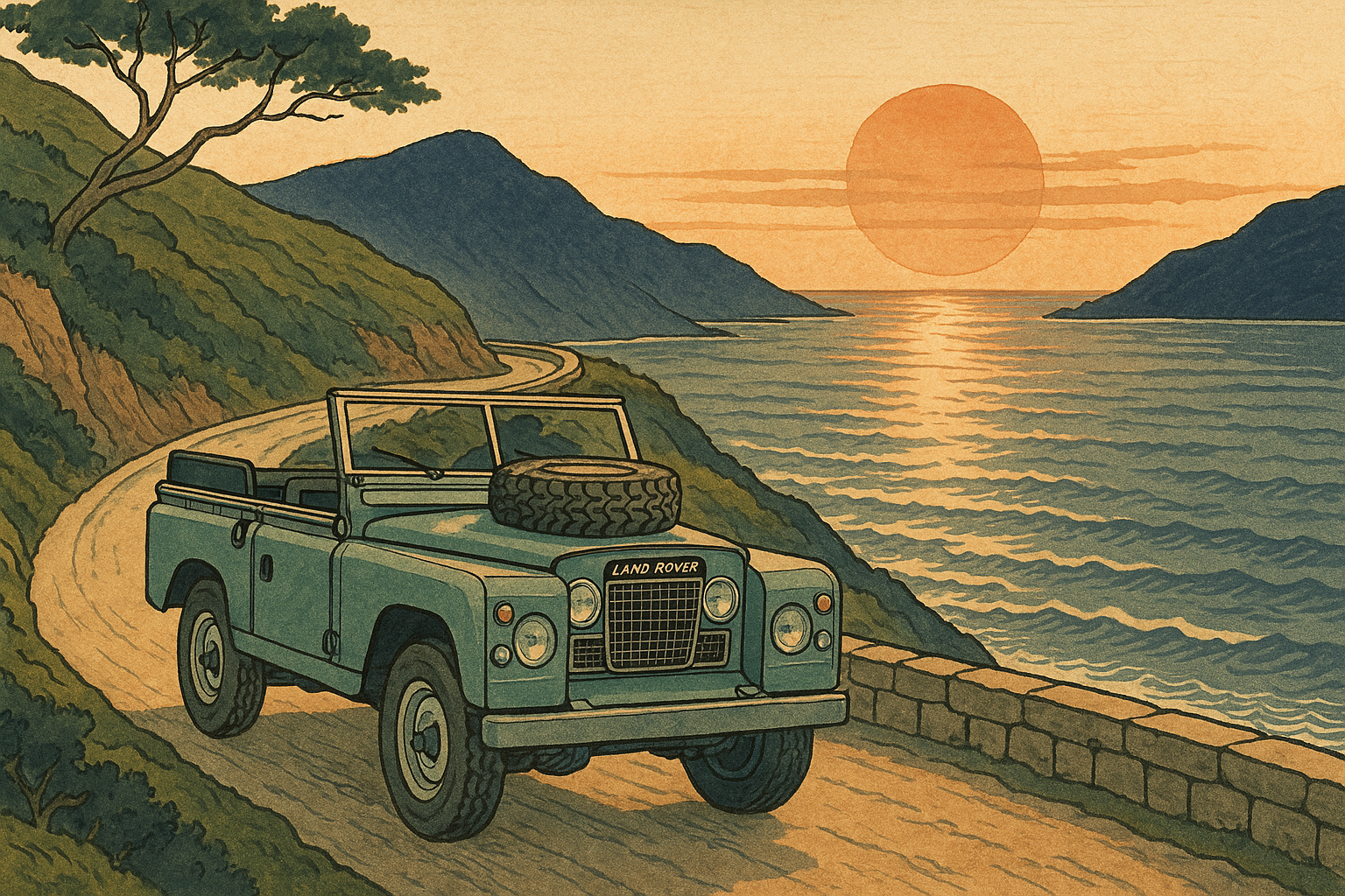 vintage Land Rover on Champman's Peak