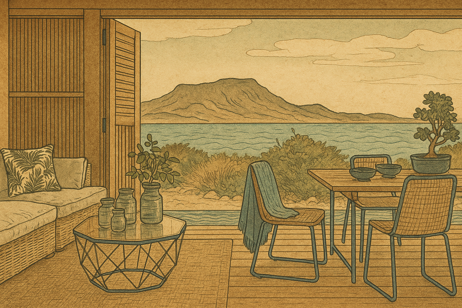 interior of bungalow overlooking kraalbaai