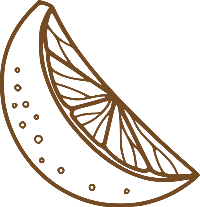 Line drawing of a lemon wedge with inside pulp details.