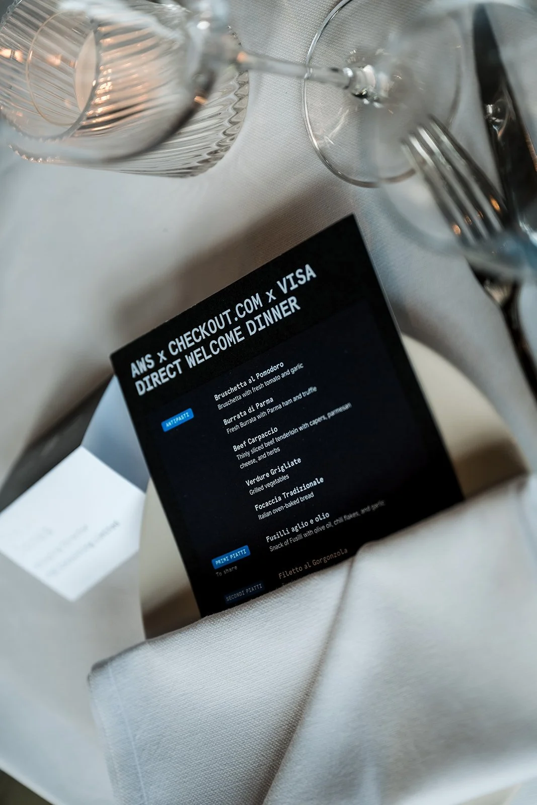 Dinner menu for the  Checkout.com  Money20/20 Europe welcome reception in Amsterdam. 