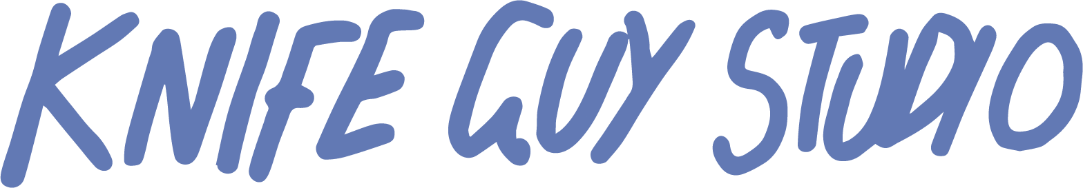 Text saying "Knife Guy Studio" in blue, stylized lettering.