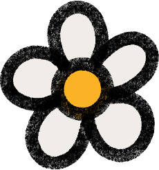 A simple illustration of a daisy flower with white petals, a yellow center, and a black outline.
