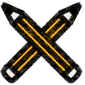 Two crossed yellow and black pencils with erasers on a black background.