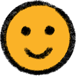 Smiley face with a yellow circle, black eyes, and a black smiling mouth