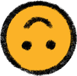Upside-down yellow smiley face with black eyes and a curved smile