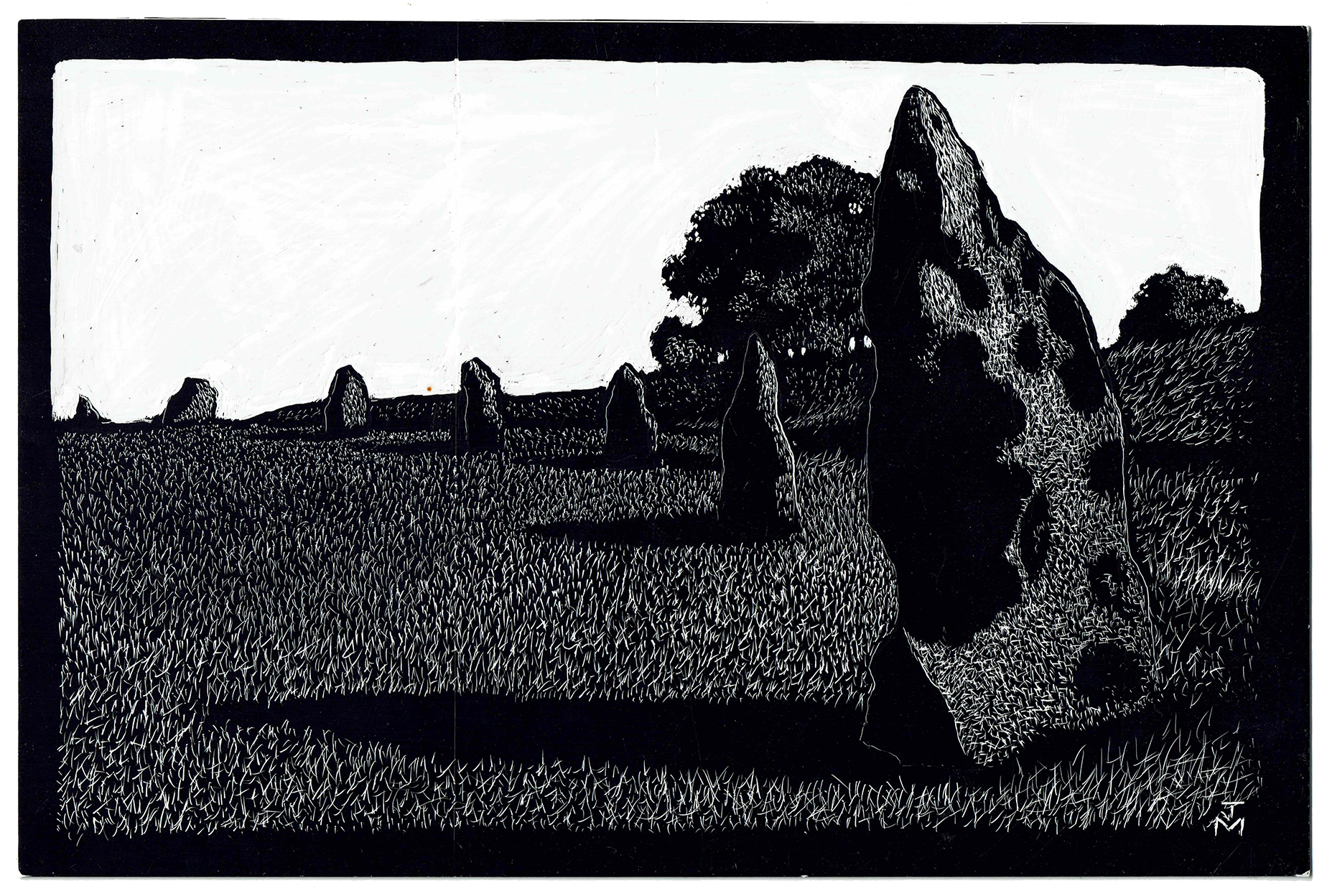 'Avebury Stones' | scraperboard