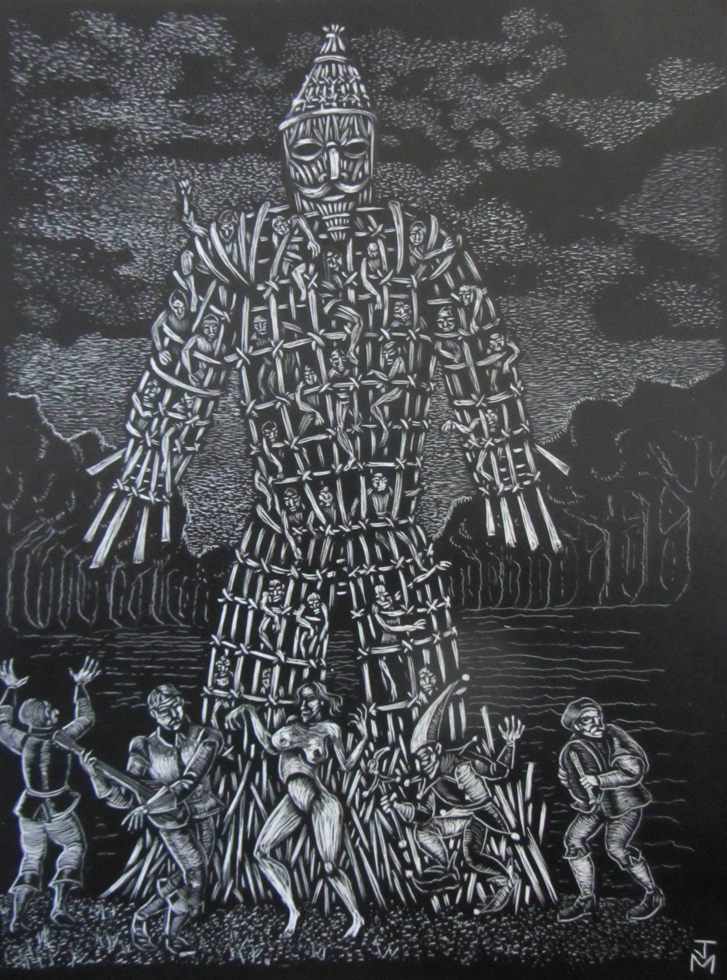 'At the Wickerman' | scraperboard