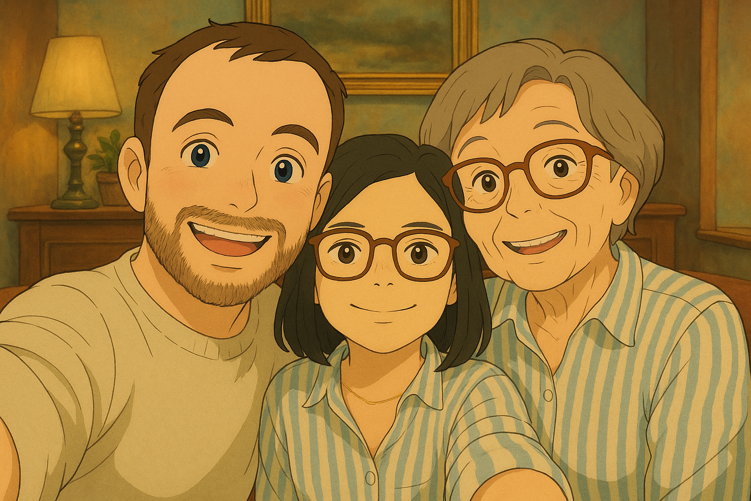 Ein Ki generiertes Selfie von den drei Betreibern der Ferienwohnungen.