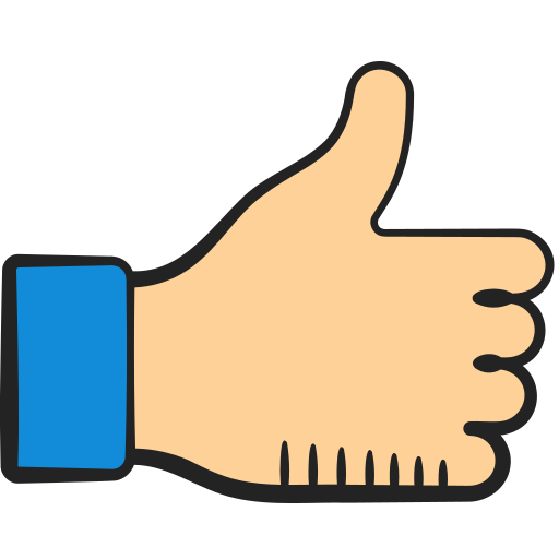The image shows a cartoon-style thumbs-up gesture with a blue wristband.