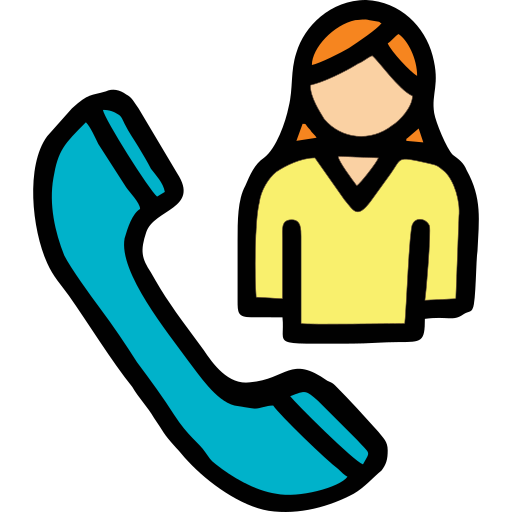 Icon of a person with orange hair and yellow shirt, and a telephone handset.