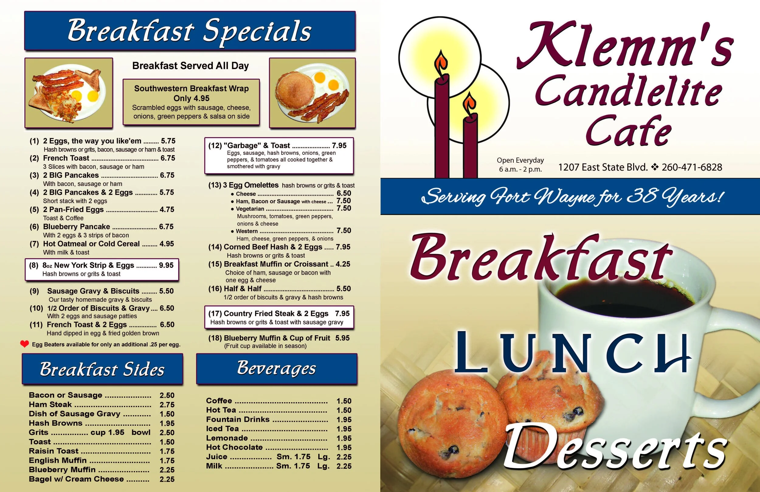 Full bi-fold 8.5 x 11 menu
