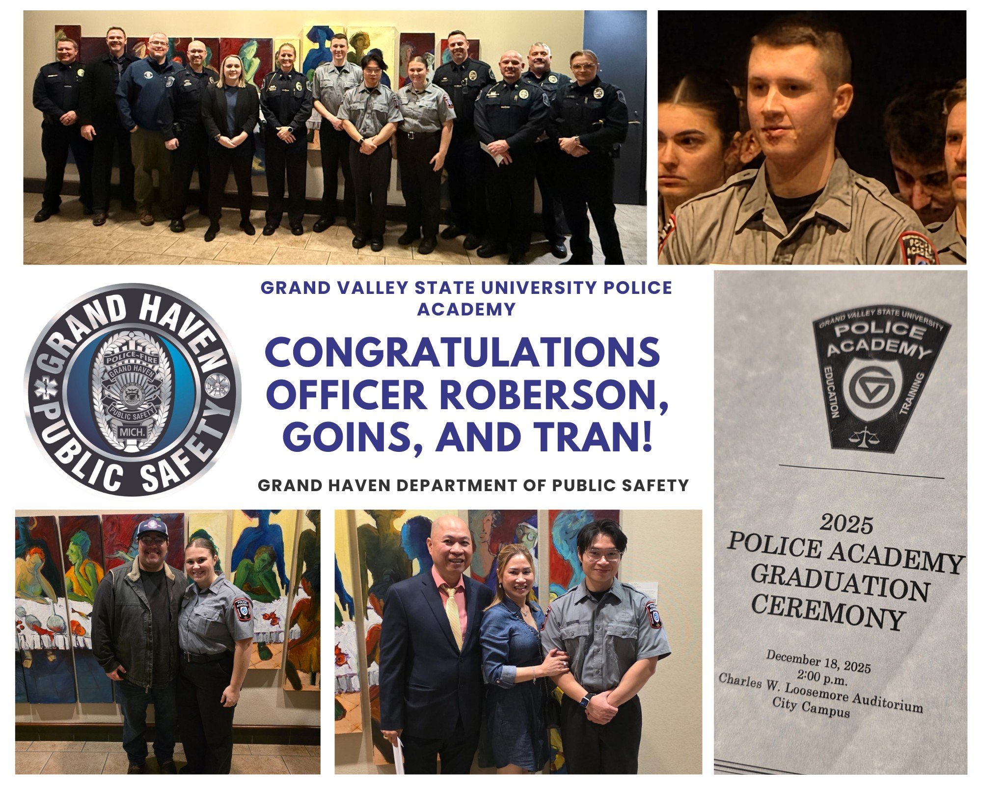 Today we were honored to attend the Grand Valley State University Police Academy Graduation and celebrate Officer Jake Roberson, Officer Jamie Goins, and Officer Hang Tran as they successfully completed the academy&rsquo;s demanding training program.