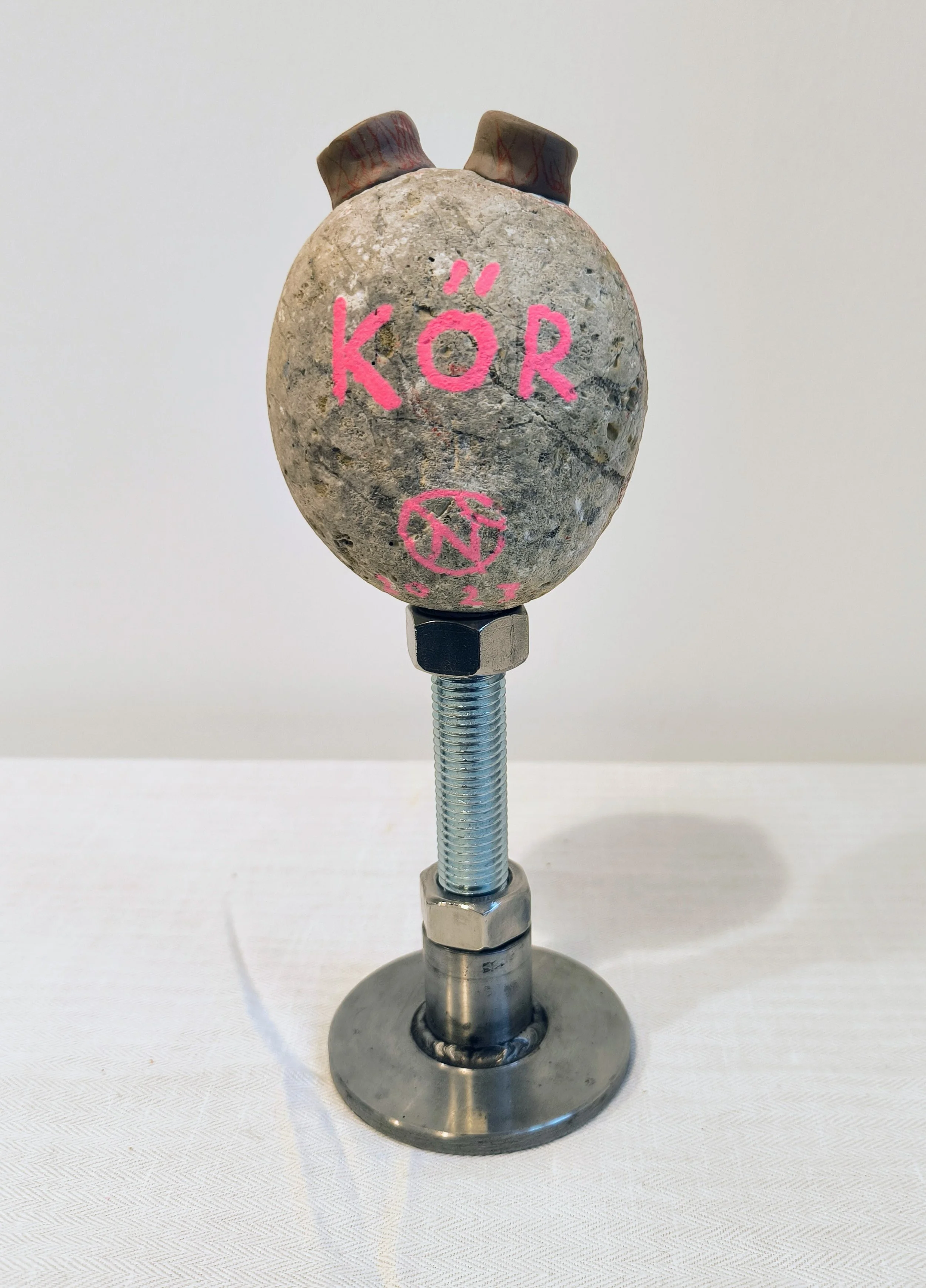 Stone Heart (2023) metal stand, stone and resin