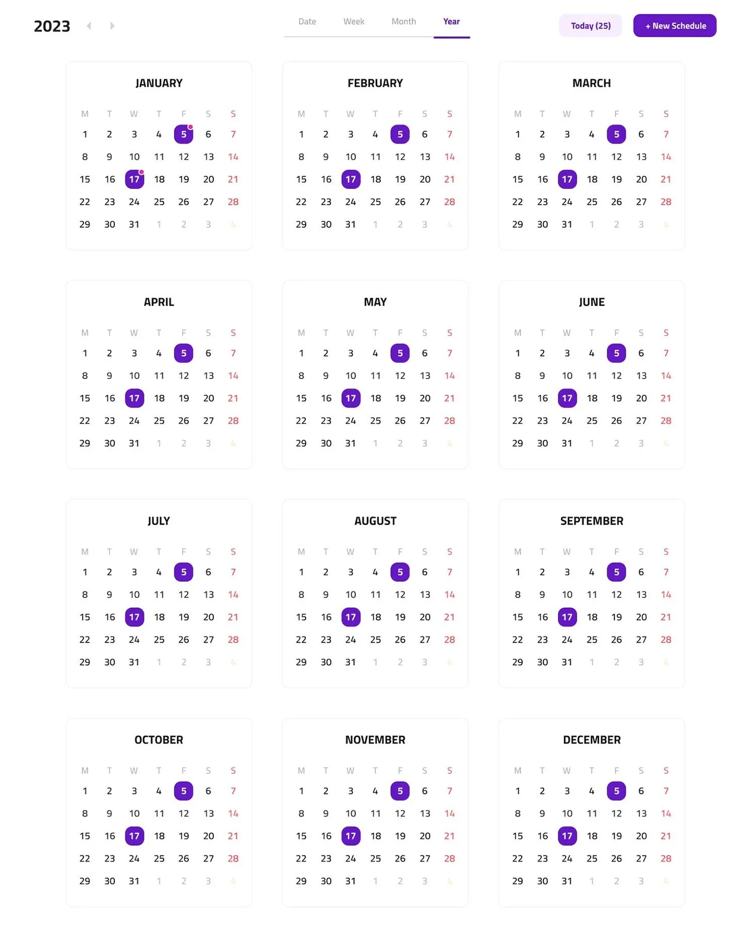 Calendar for bookings