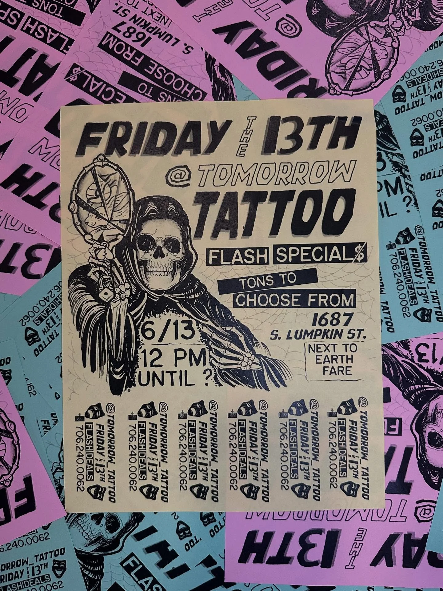 🕸️🕸️🕸️FRIDAY THE 13th at TOMORROW TATTOO!🕸️🕸️🕸️ 

Alright y&rsquo;all, one week from today on 6/13 we&rsquo;ll be hosting a Friday the 13th event at the shop! We&rsquo;ll open at noon and have flash specials all day. Keep your eyes peeled on th
