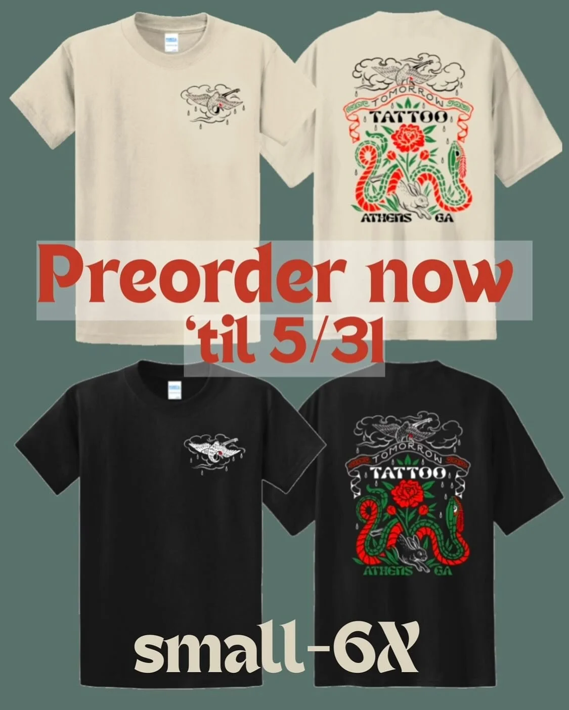 New Black and Off-white snakey shirts are up for pre-order now until 5/31 by DM or at TomorrowTattoo.com 🐍🐇🏗️ These soft-spun 100% cotton t-shirts feature a new hand-drawn design on the pocket and back and will ship mid-late June. Pick-up option i