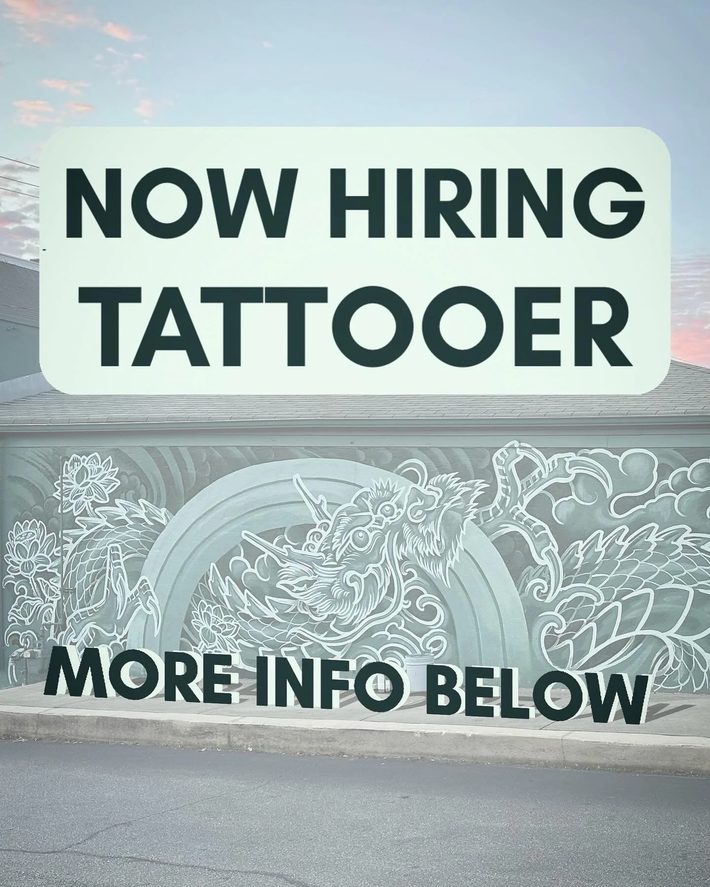 Tomorrow Tattoo is looking to add to the team!
- All styles are welcome to apply. 
- At least 3 years of professional experience preferred. 
- A diverse skillset and the ability to take on walk-ins is a plus.
- Excellent customer service and communic