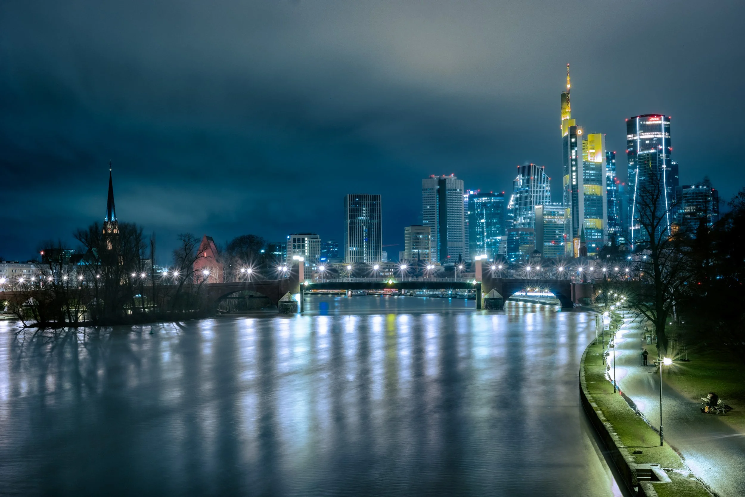 Frankfurt skyline at night