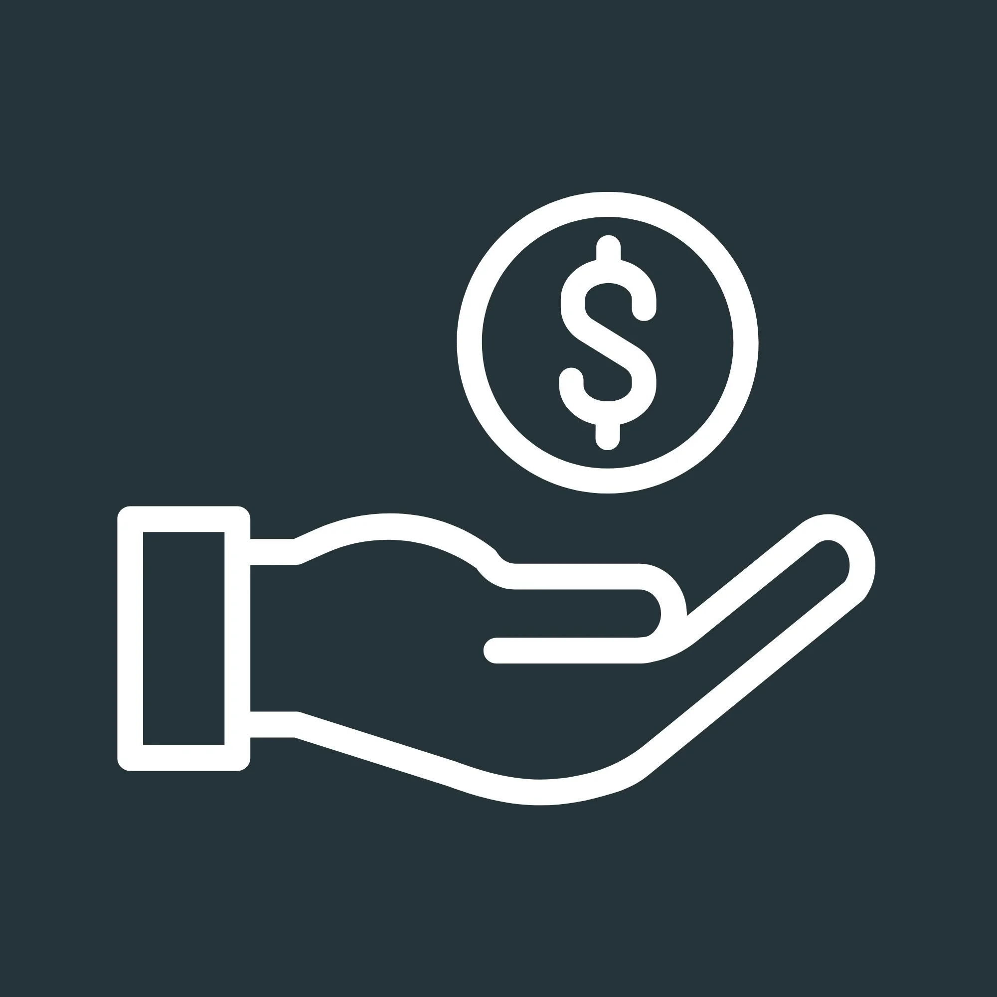 Hand holding a coin with a dollar sign, representing money or financial transaction.
