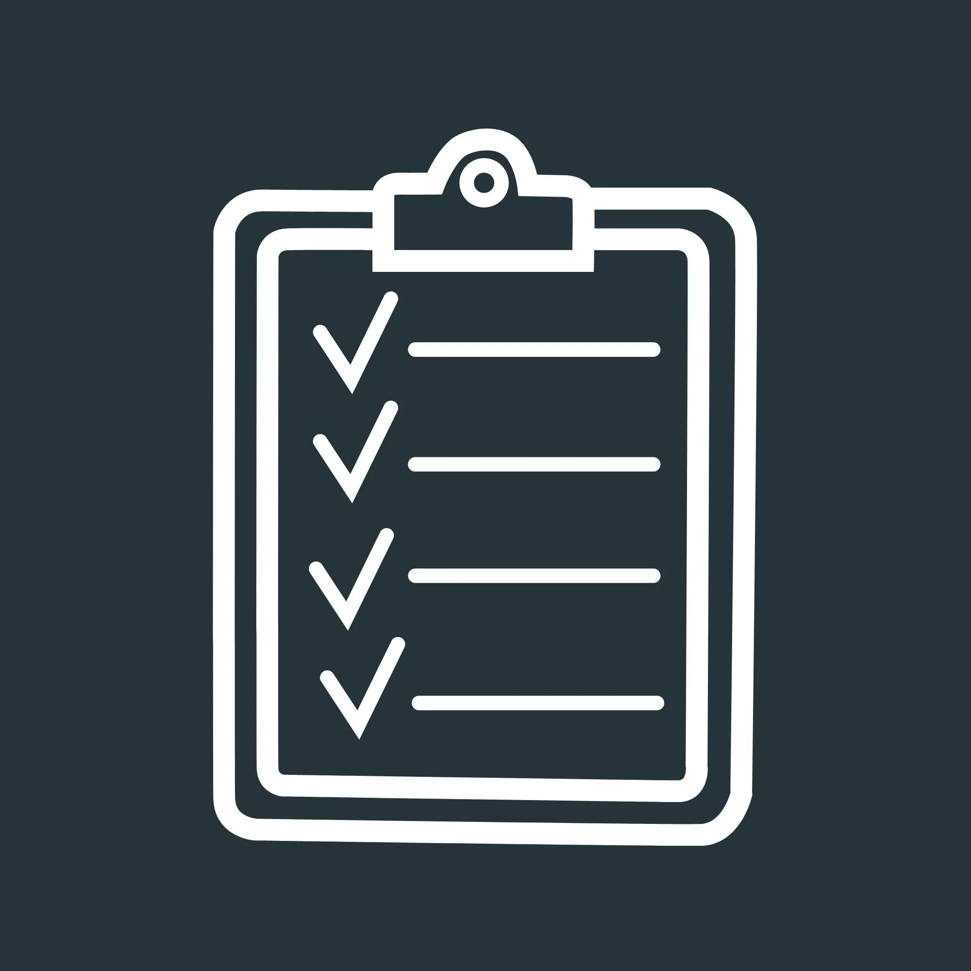 Line drawing of a checklist on a clipboard with five checked items