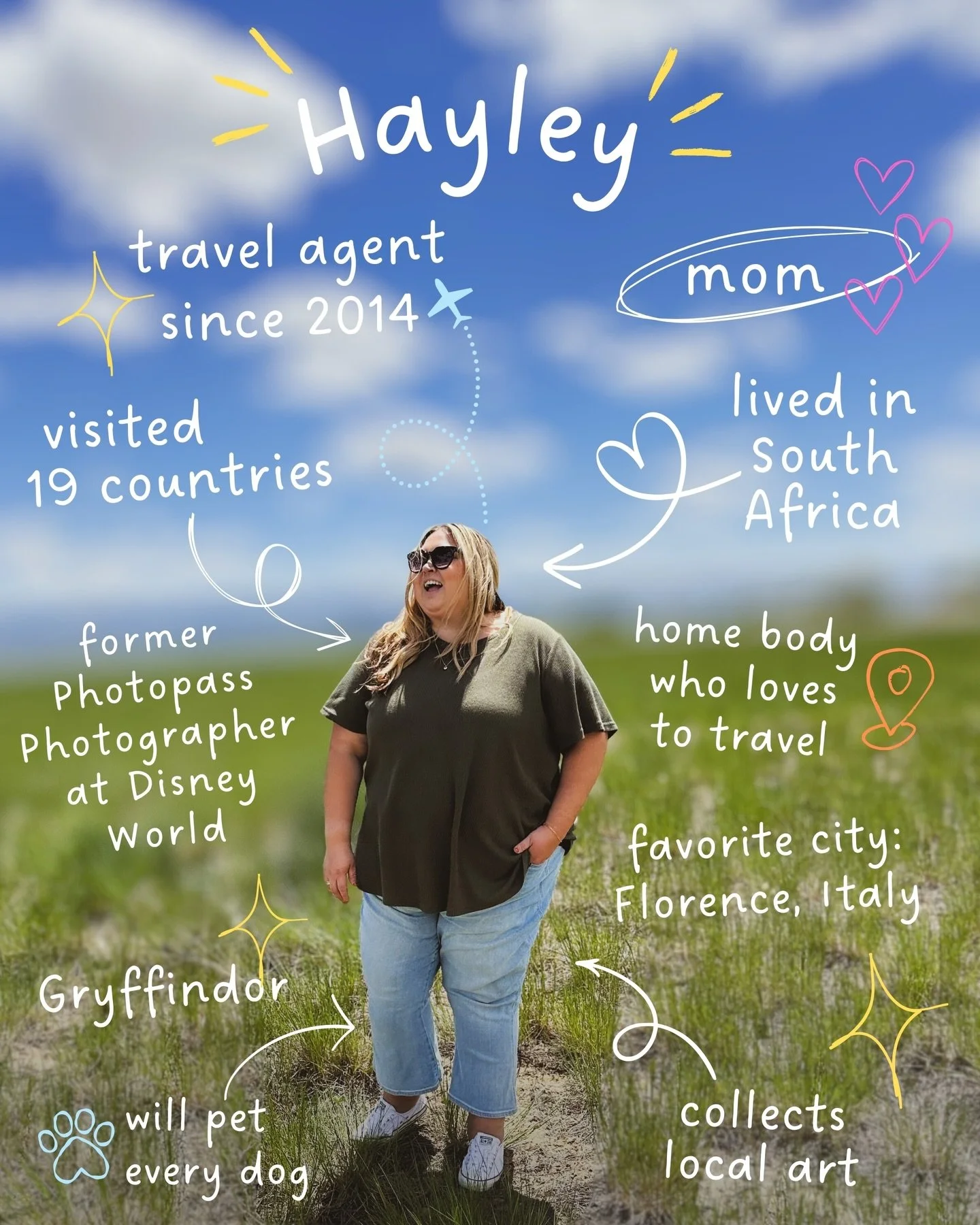 ✨ Hi friends! ✨
I realized it was time for a little re-introduction 👋

I&rsquo;m Hayley, a travel agent since 2014 ✈️ 

💞 Adopted my daughter in 2023 
🌍 Visited 19 countries
🇿🇦 Lived in South Africa
🎨 Collects local art (yes, I often pack an ex