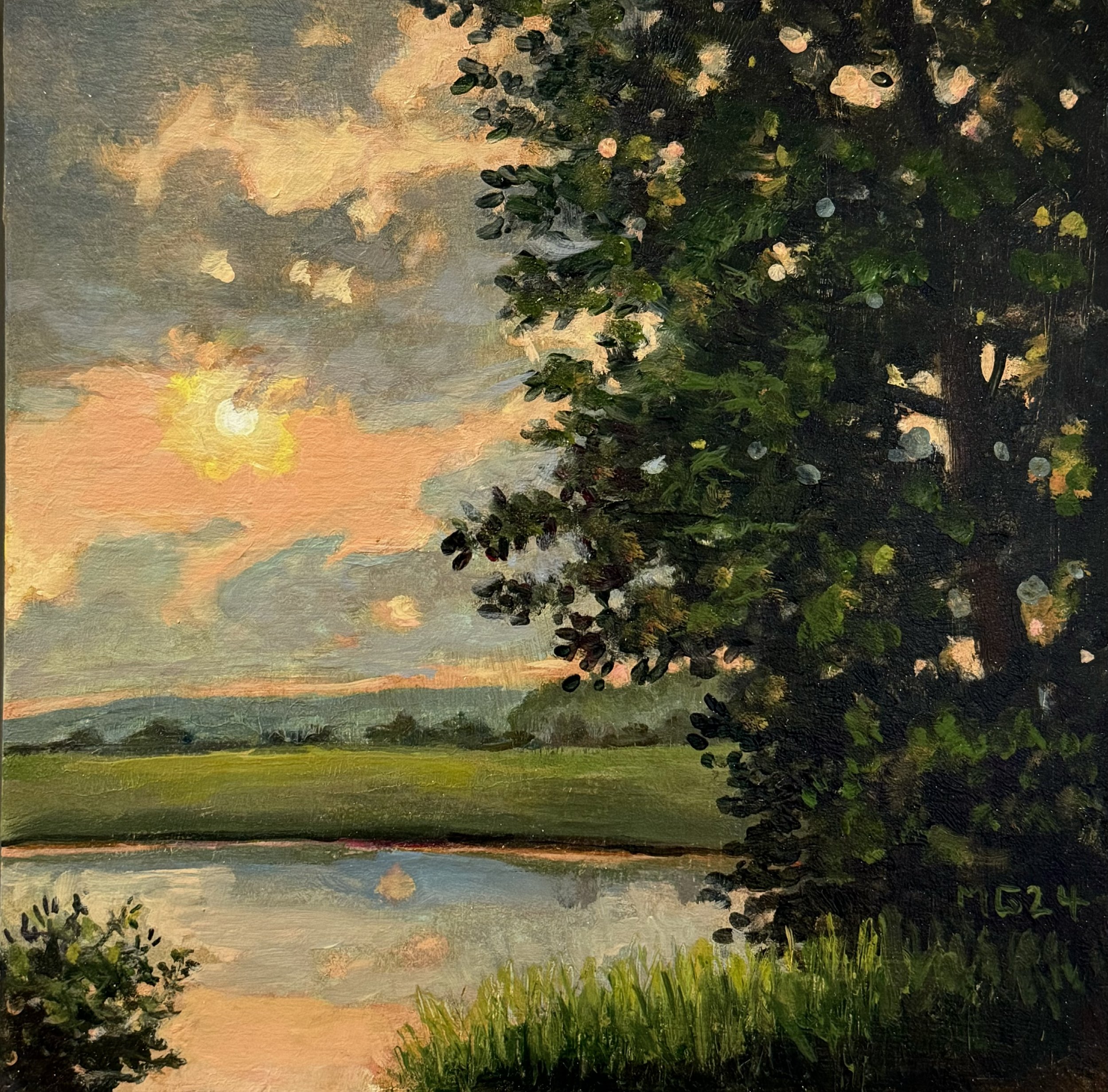 Falmouth Sunset 8" x 8" oil on wood panel framed $950.00