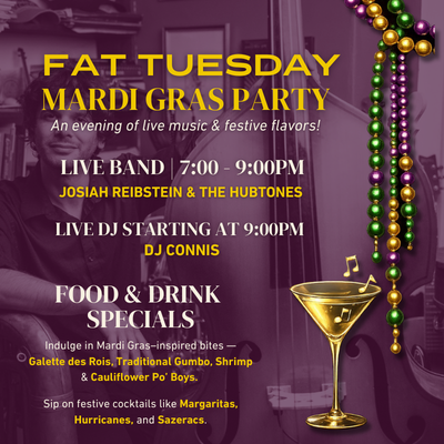 tuesday mardi gras  – feat. josiah Reibstein &amp; The Hubtones – in the performance space