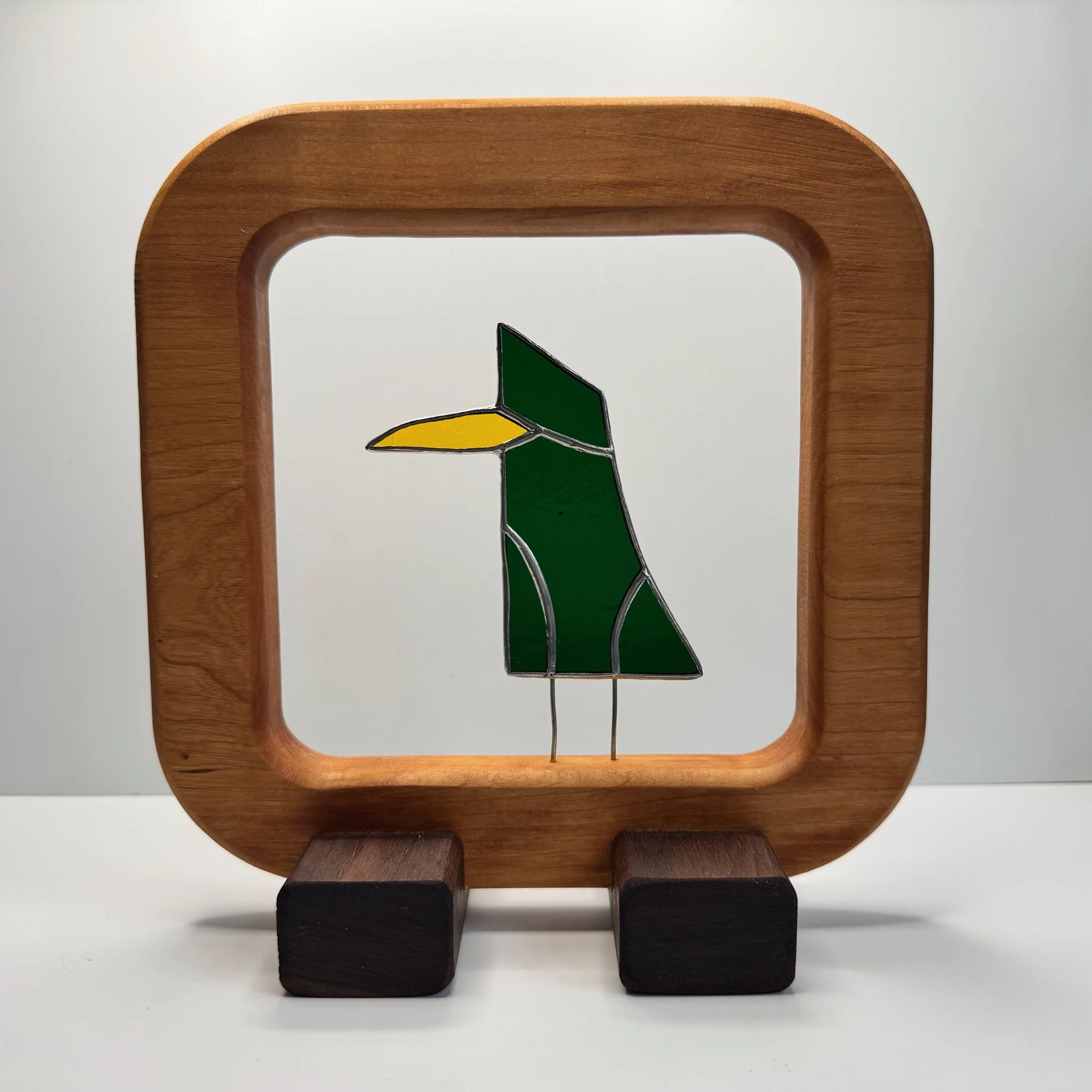 Glass Bird Wood Art: Seamus