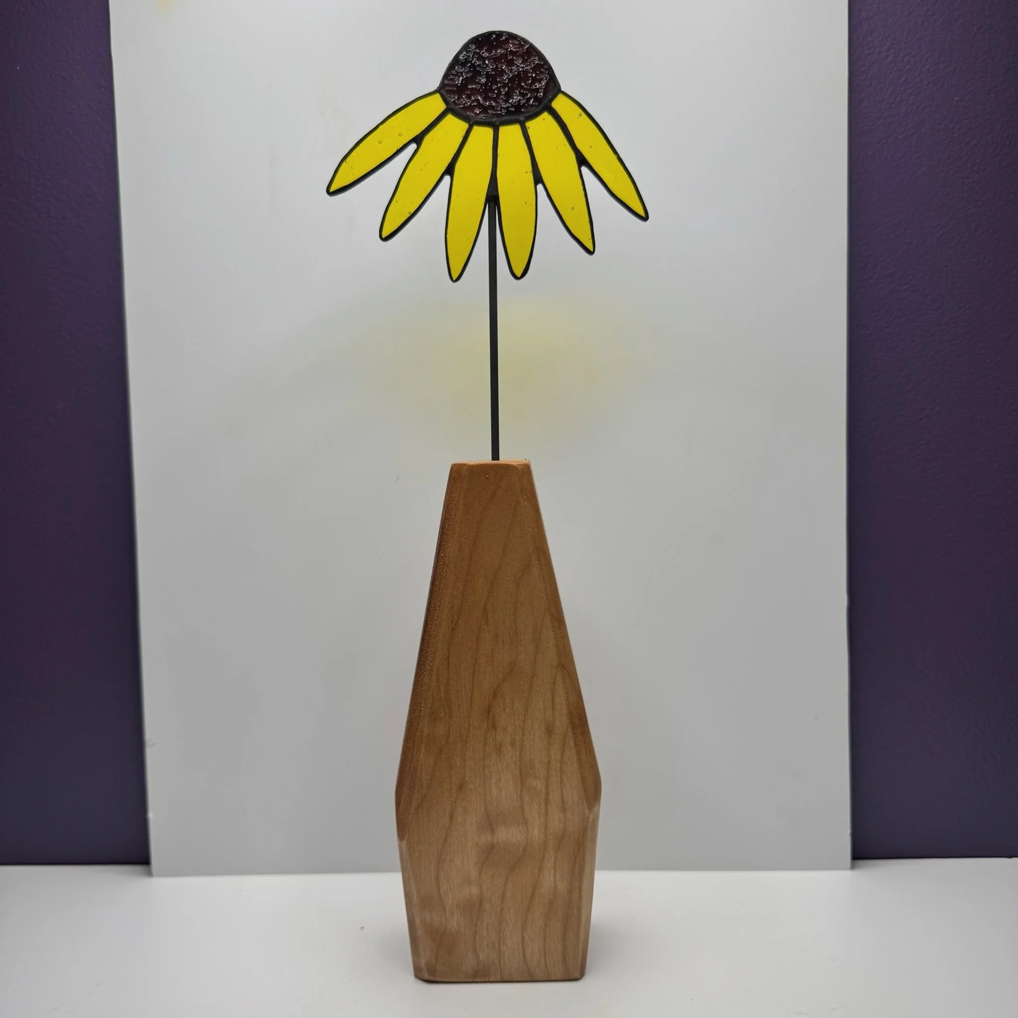 Stained Glass Black Eyed Susan with Cherry Vase