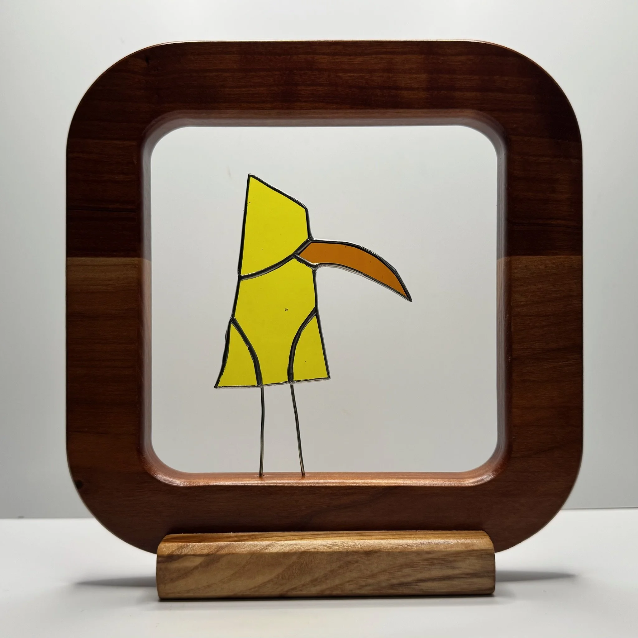 Glass Bird Wood Art: Buster