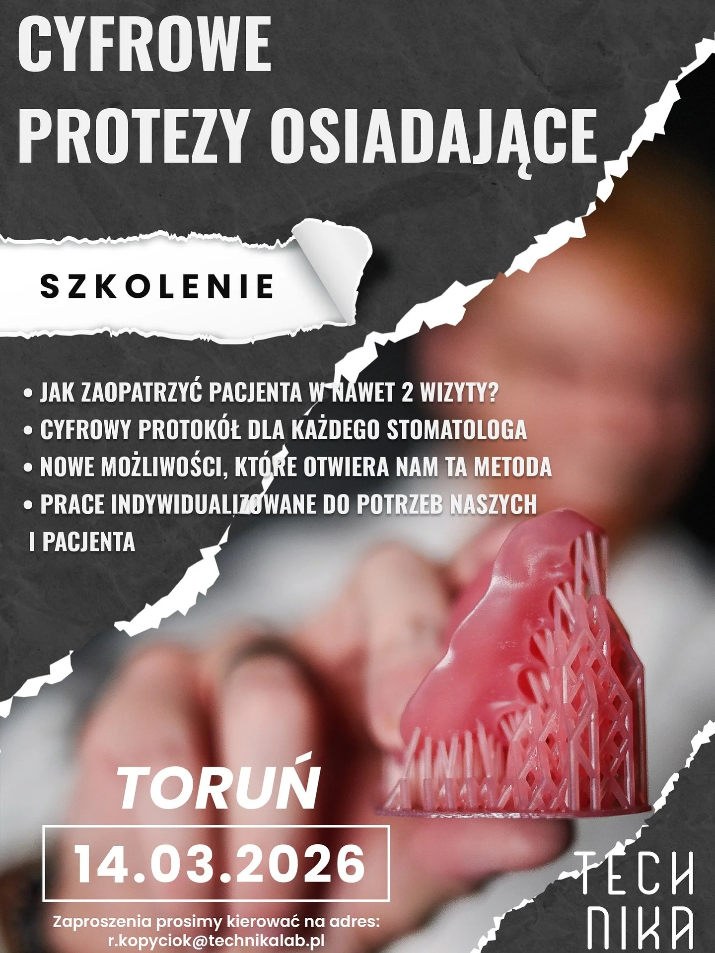W nowym roku mamy przyjemność zaprosić Państwa na nasze autorskie szkolenie z cyfrowego wykonania protez osiadających:
➡️protezy całkowite nawet w 2 wizyty🕐
➡️przejrzysty protok&oacute;ł działania👨&zwj;🏫
➡️zastosowanie cyfrowego projektowania uśmi