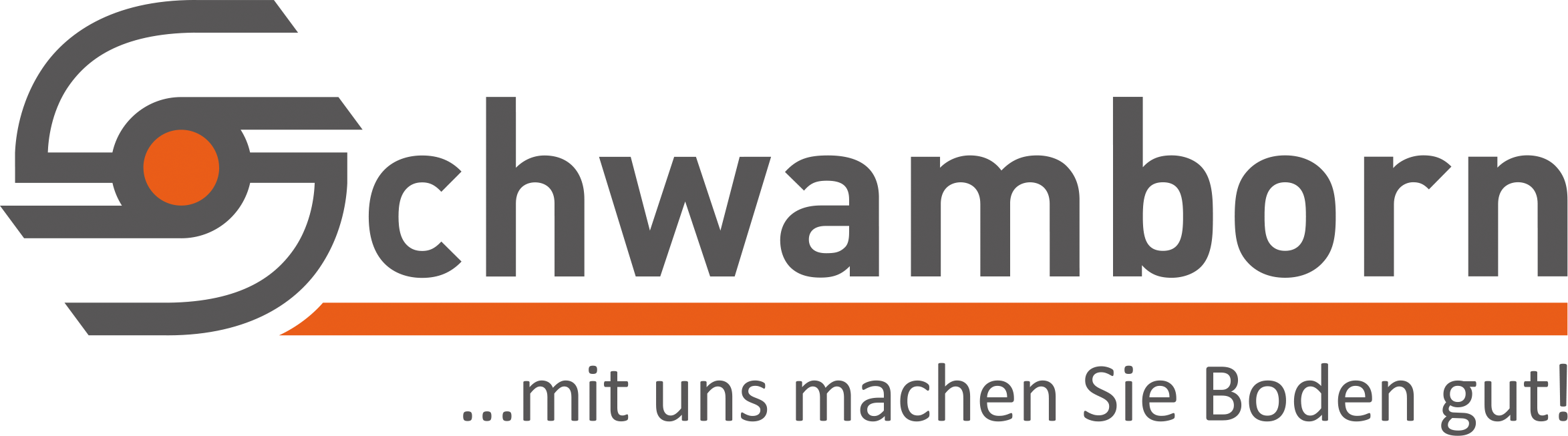 Logo der Firma Schwamborn mit Slogan »...mit uns machen Sie Boden gut!«
